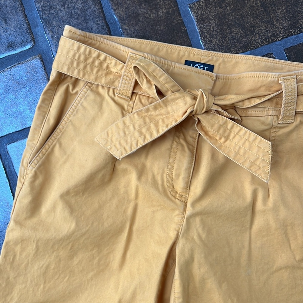 LOFT Mustard Yellow High Rise Tie Waist Cropped Wide Leg Pant - Picture 4 of 12